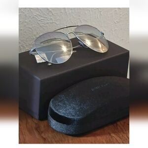 Tom Ford Milla Gradient Aviator Sunglasses Silver Violet Titanium Authentic
